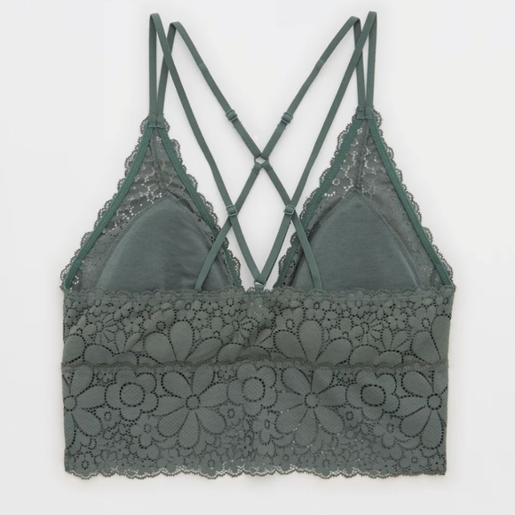 Aerie American Eagle Candy Padded Lace Bralette Large Royal Palm Strappy - Picture 12 of 13